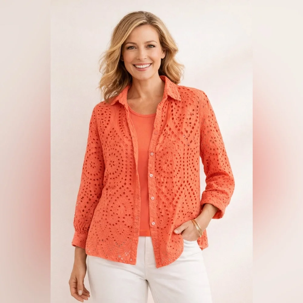 Chico’s Eyelet Button-Front Top + Matching Tank Set
